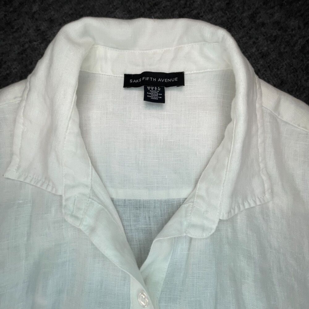 Saks Fifth Avenue White Linen Shirtdress Small Sleeveless Resort Summer Coastal - Picture 6 of 15